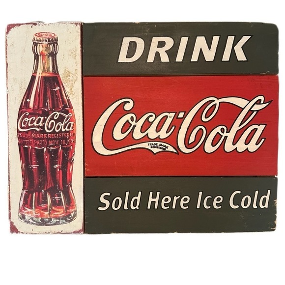Vintage Style Coca-Cola Coke Wood Sign - Picture 1 of 12